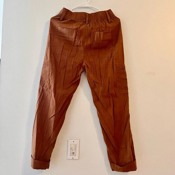 Vince Cropped Brown Linen Blend Pants Sz S - Picture 3 of 3
